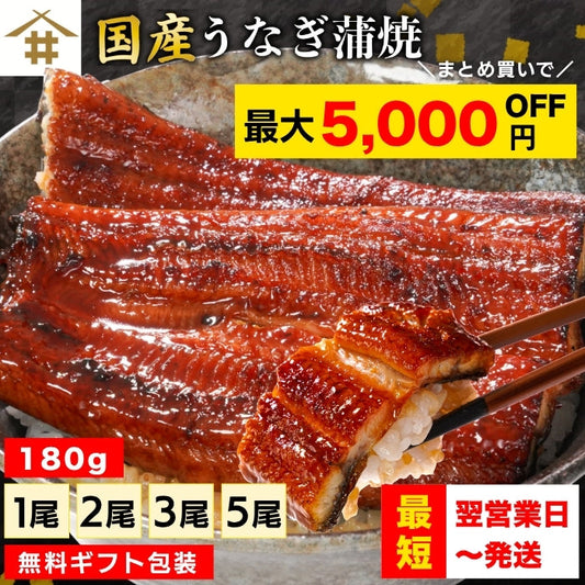 【本州送料無料！最大5,000円OFF】 特大うなぎ蒲焼き 180g｜タレ・山椒付き｜土用の丑の日・ギフトに最適！ さかな 冷凍