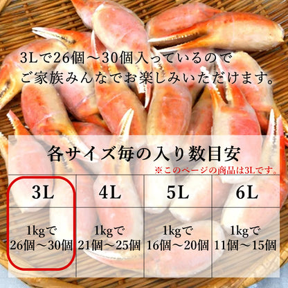 【本州送料無料！最大2,500円OFF】 ズワイガニ爪 3Lサイズ 1kg（26～30個）｜ボイル済・冷凍・ギフト・鍋料理に最適 さかな 冷凍